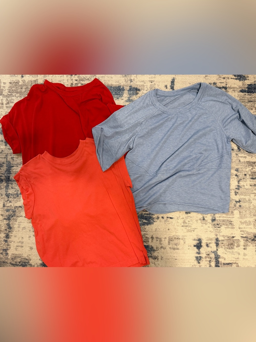Crewneck T-Shirts Set - Red, Coral, Heather Blue
